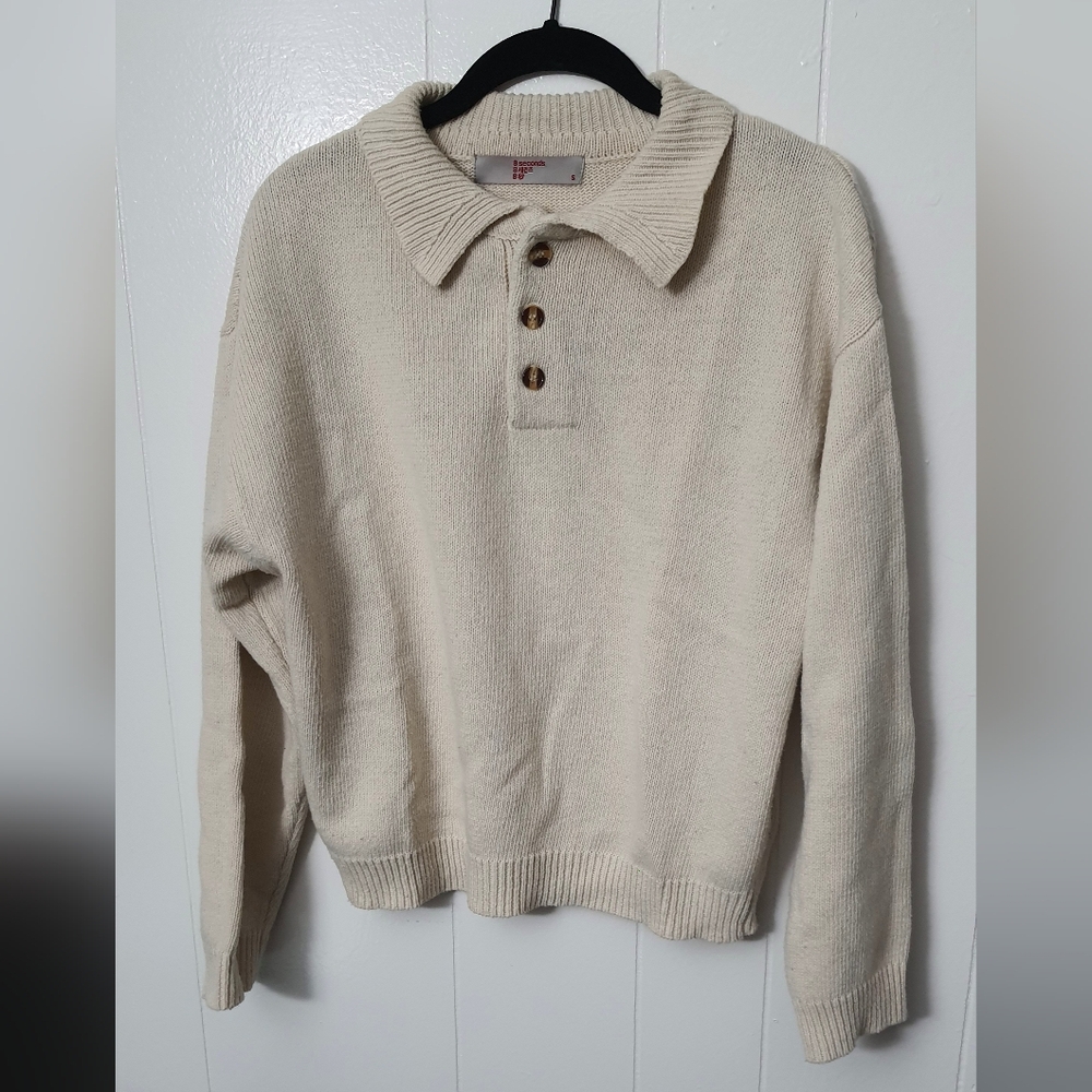 8seconds Ivory Collared Knit Sweater